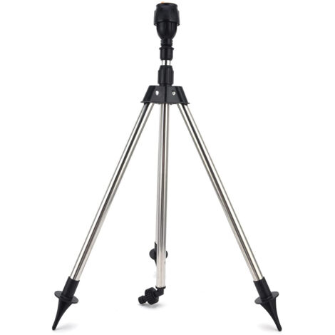 Aspersor giratorio de 360° con trípode telescópico, pulverizador automático para jardín y césped, amplia cobertura.