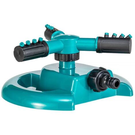 Aspersor giratorio de 360° para manguera de jardín, aspersor automático para césped con 3 brazos, gran cobertura, aspersores de agua para césped, azul verdoso