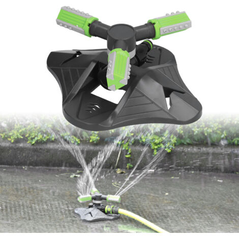 Aspersor giratorio para jardín, automático de 3 boquillas con base de ABS y conexión roscada para un riego económico y preciso.