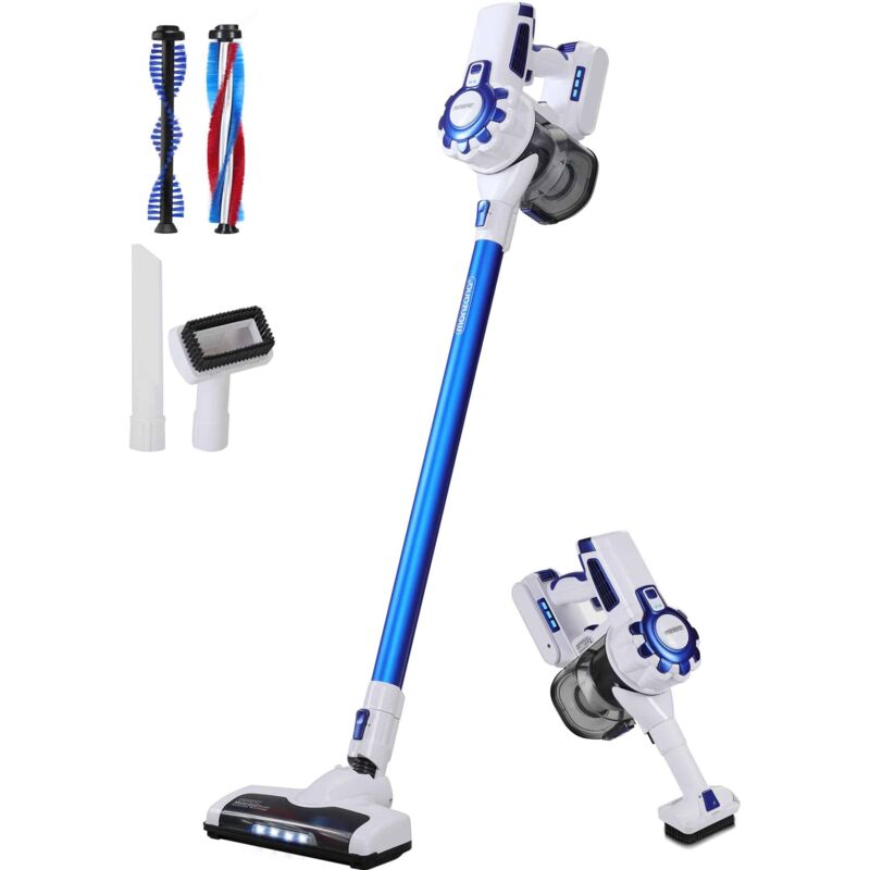 

Monzana Aspirador escoba sin cable aspiradora vertical con accesorios limpieza interior suelo alfombras cepillos luz LED Blanco - Blanco