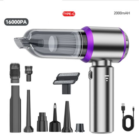 Aspiradora de mano, 18000 Pa, 3 en 1, potente aspiradora inalámbrica para coche, 3 velocidades, 80 000 rpm, mini aspiradora inalámbrica para PC, hogar, coche, oficina, sofá.