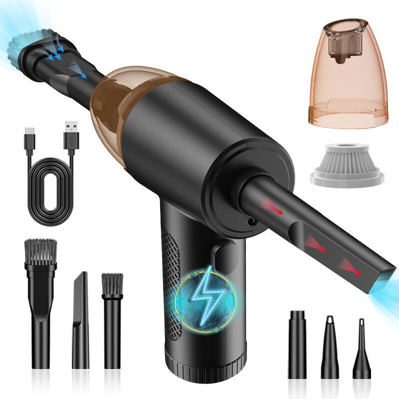 Aspiradora de mano inalámbrica, 10000 Pa, 3 velocidades, minisoplador inalámbrico potente con cepillos de limpieza para coche, hogar y teclado (negro)