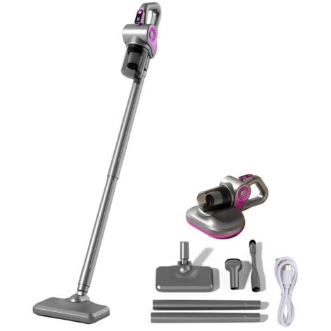 Aspiradora de mano inalámbrica 4 en 1, potente succión de 15.000 Pa, luz UV para eliminar los ácaros del polvo, recargable (gris)