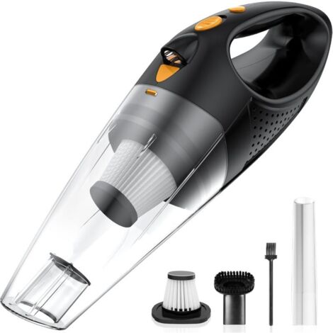 Aspiradora de mano inalámbrica con 2 filtros, aspiradora para coche de alto rendimiento con tecnología de carga rápida, miniaspiradora portátil recargable con batería de gran capacidad, color naranja