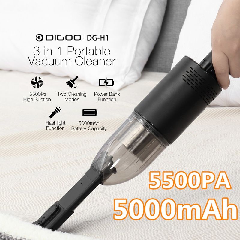 

Aspiradora de mano inalámbrica Digoo 5500Pa 5000mAh con cepillo de línea de linterna USB para el automóvil de la casa LAVENTE