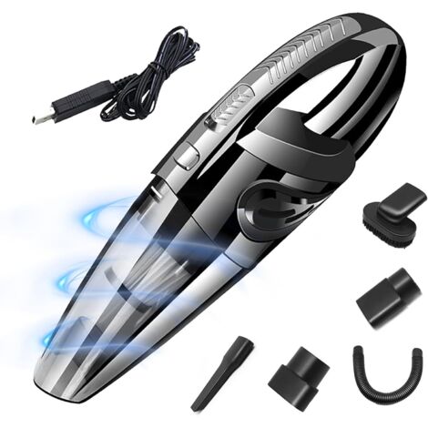 Aspiradora de mano inalámbrica para coche, portátil, de alta potencia, para uso en seco y húmedo, ligera, recargable por USB, con bolsa de 0,45 l, para coche, escaleras y pelo de mascotas (negra y pla