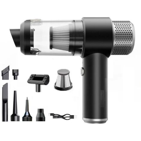 Aspiradora inalámbrica para oficina o coche, soplador de mano todo en uno, pequeña mini aspiradora de polvo recargable, color negro y plateado + malla de acero