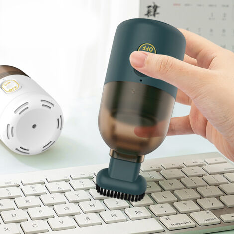 Aspiradora inalámbrica pequeña y portátil para oficina y hogar: ideal para teclados y superficies delicadas. Diseño elegante en color verde. Material ABS. Batería de litio de 500 mAh. Depósito de polv
