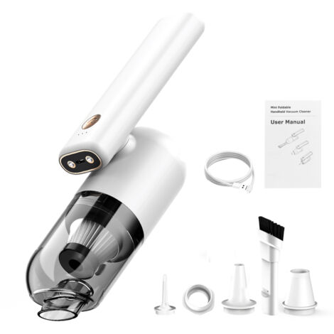 Aspiradora para coche, aspiradora de mano de alta potencia de 50 W con luces LED, varias boquillas, plegable 180°, portátil, recargable e inalámbrica, ideal para viajes, autocaravanas y el hogar.