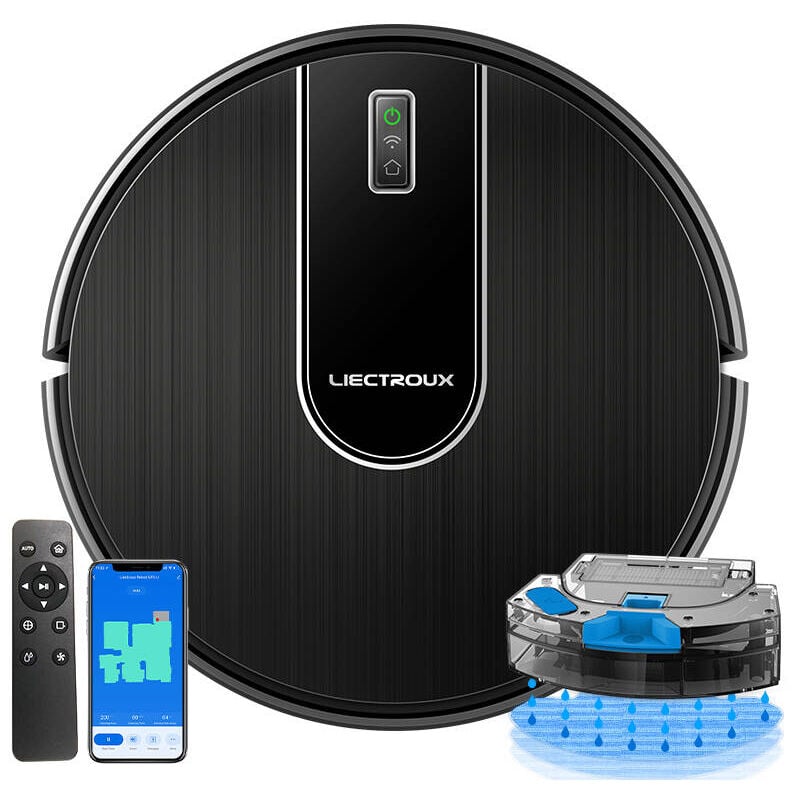 Liectroux - Aspiradora Robot N7S-U, Combo de fregado en seco y húmedo,Mapeo inteligente,WiFi App,Succión 4KPa,Motor sin escobillas,Funciona con Alexa