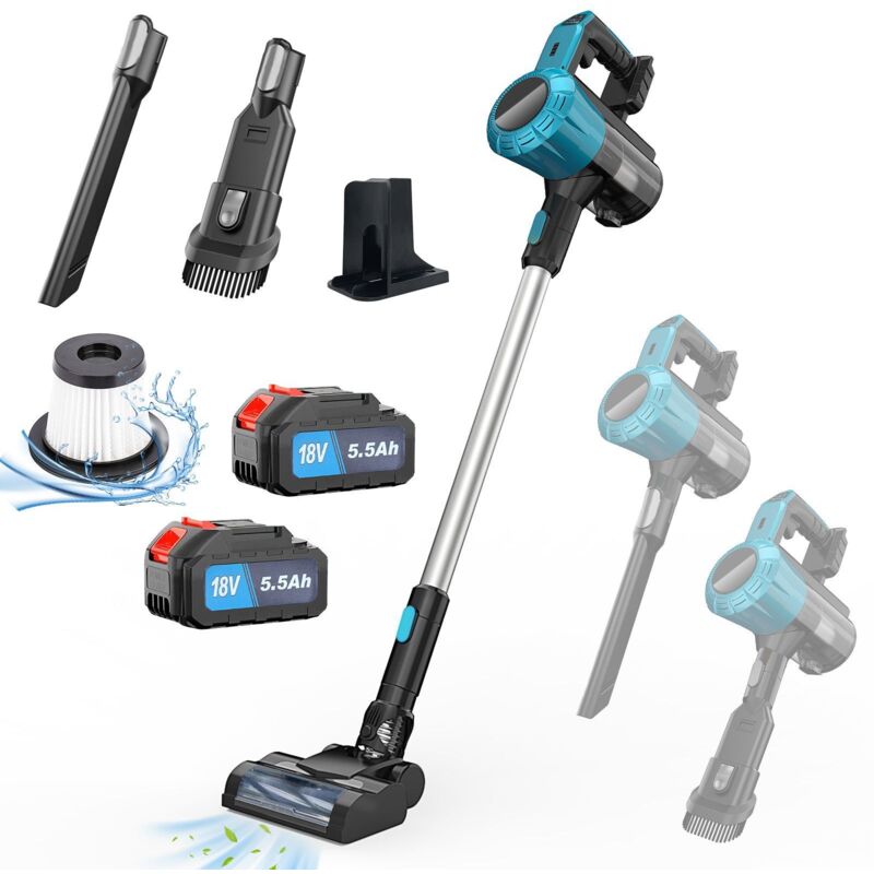 Aspiradora vertical inalámbrica 3 en 1 de 18 V Potente y ligera 2 baterías recargables de iones de litio Ideal para alfombras con pelo de mascotas y