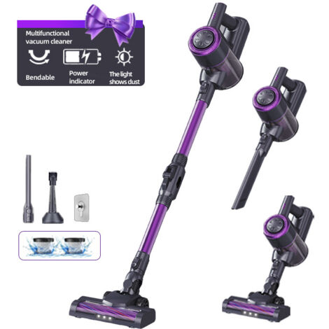 Aspirapolvere a batteria, 120 W/12 kPa/30 min, aspirapolvere senza fili con display LED, aspirapolvere per tappeti, pavimenti duri, peli di animali, aspirapolvere a batteria leggero - Viola