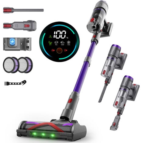 RINOXAR Aspirapolvere senza fili 600W/58KPa/80min - Schermo touch - 1,6L & accessori - Pavimenti/tappeti/peli animali