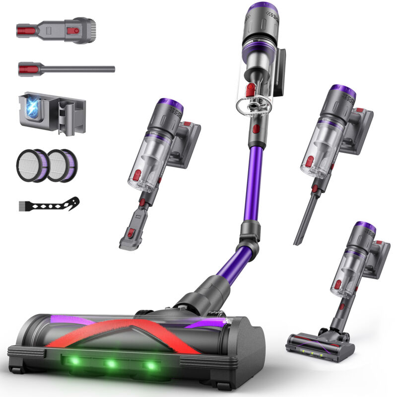 Aspirapolvere Senza Fili Ciclonico - 58 kPa, 600W, 75 min, 1,6L, Tubo Flessibile Pieghevole, Display LED