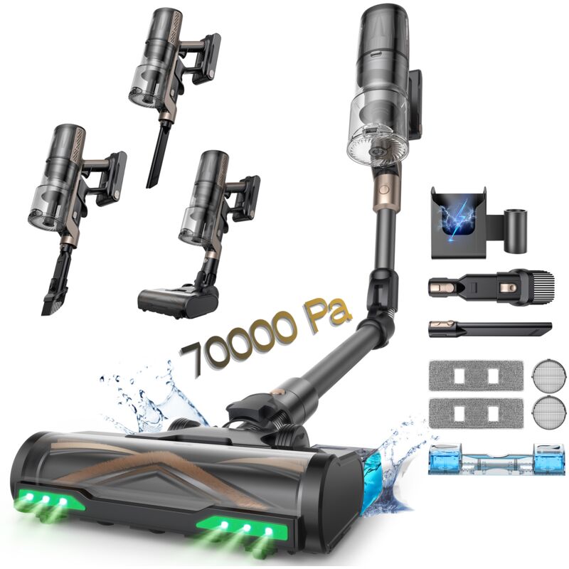 Aspirapolvere Senza Fili Proscenic P20 Onepass 80000PA (180AW)–70 minuti di autonomia–Tecnologia GreenEye™–Spazzola larga 120°