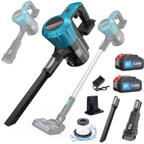PEDONY Aspirapolvere verticale, aspirapolvere senza fili 3 in 1 con potente aspirazione, per tappeti, pavimenti duri, peli di animali, 2 batterie da 5,5 A + caricabatteria, compatibile con batteria Makita