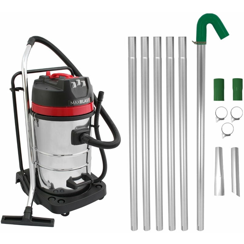 Maxblast - Aspirateur 80 l 2 en 1 3000 w 106L / sec 80 dB & Perche de Nettoyage Embout d'Aspiration pour Gouttière Extensible 1.2m à 7.2m ⌀ 5.1cm