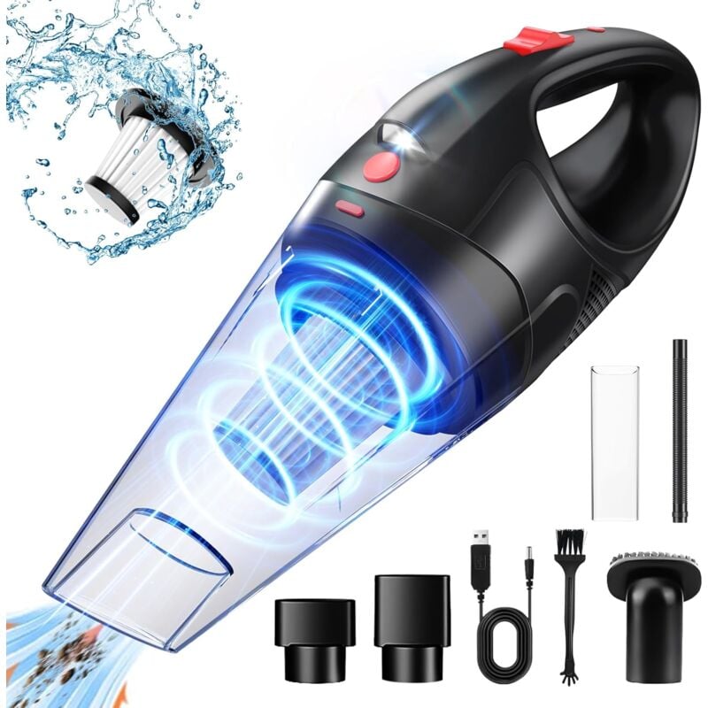 Aspirateur à Main, 12000Pa 120W USB Rechargeable Sans fil Portable Mini Aspirateur, Puissant Aspirateur à Main Humide et Sec, Convient pour la
