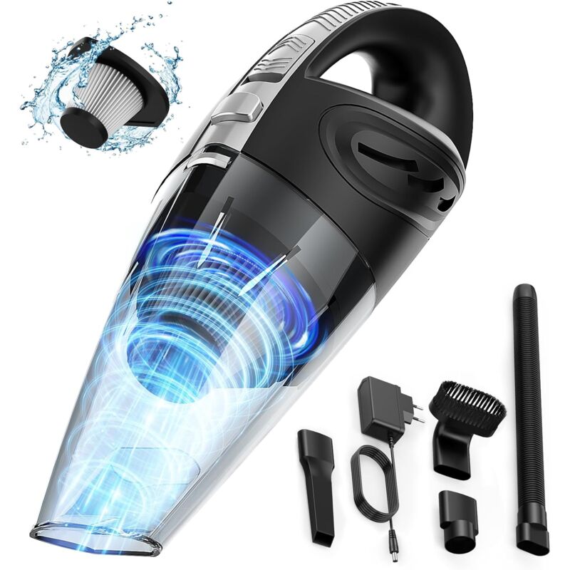 Aspirateur à Main, 120W Portable Mini Aspirateur Voiture sans Fil, Multifonctionnel Aspirateur Voiture Puissant avec Filtre Lavable HEPA pour Canapé