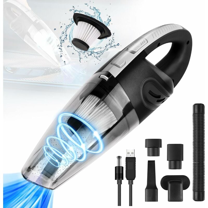 Aspirateur à main, aspirateur de voiture rechargeable 4500 PA 120 W (pour voiture/cuisine), aspirateur de bureau de voiture portable sans fil avec