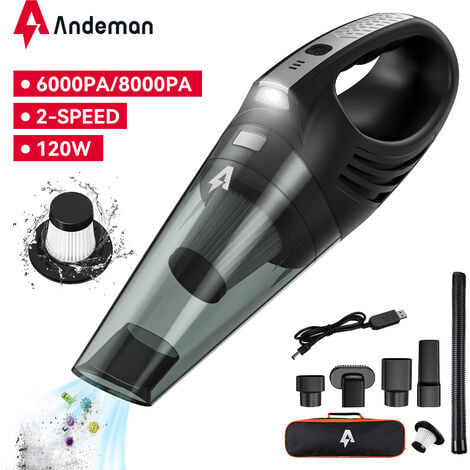 MAEREX Aspirateur à main Aspirateur Voiture sans fil 2 Vitesse 4500-6000Pa 0.35L 20000tr/min USB rechargeable portable Andeman AX-6609 ZebraA