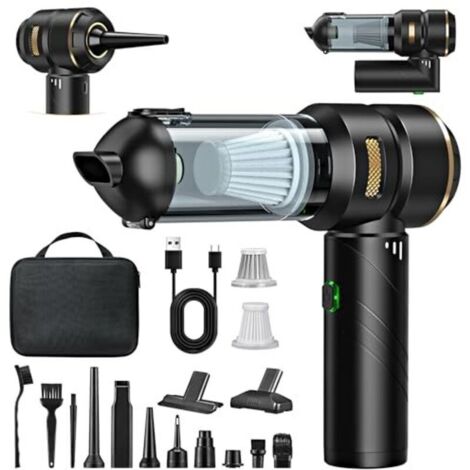 Aspirateur à Main sans Fil 4 en 1, Puissant, 25000 PA, 3 Vitesses 220 000 TR/Min, pour Voiture, Cuisine, PC, canapé, Bureau, Maison et Nettoyage des Poils d'animaux (Jaune doré)