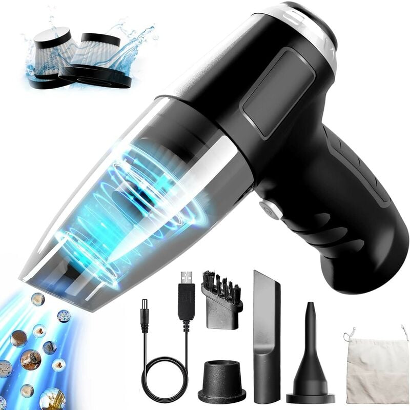 Aspirateur à main, sans Fil avec Batterie, , 7000Pa 120W Aspirateur Voiture Puissant, Portable usb, noir