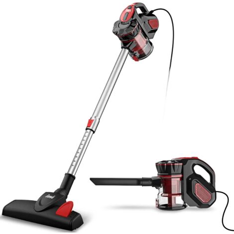 Aspirateur avec Fil, Aspirateur Balai Filaire sans Sac, 18Kpa 600W 3 en 1 Aspirateur à Main, Aspirateur avec Câble Léger Portable pour Sols Durs, Poils d'animaux domestiques, Rouge