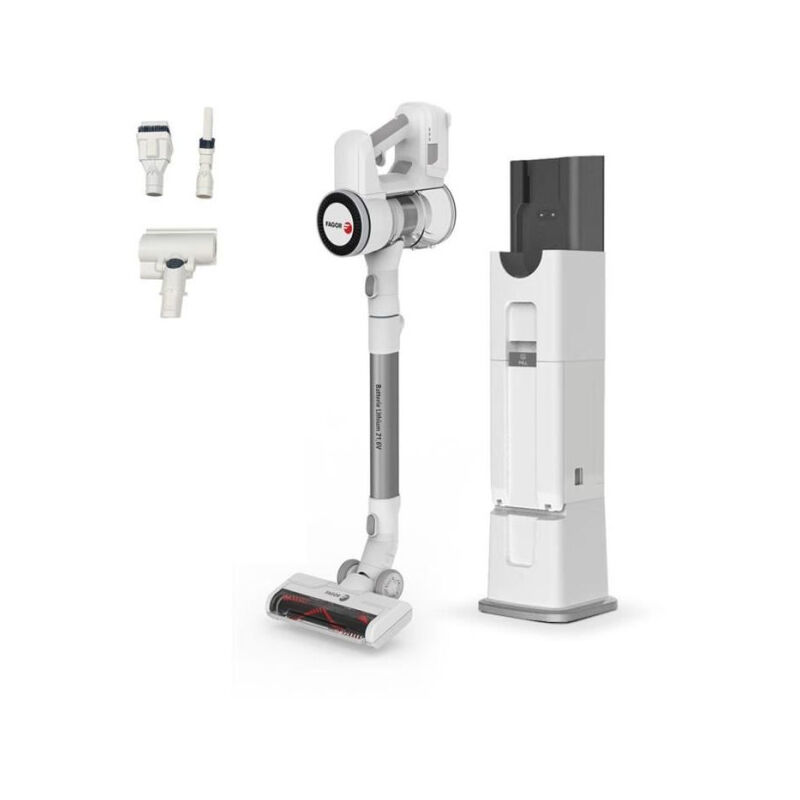 Fagor - Aspirateur Balai sans fil 2 en 1 FG6415 - 300W - Avec base auto nettoyante - Tube Flexible - 3 vitesses - Autonomie 60