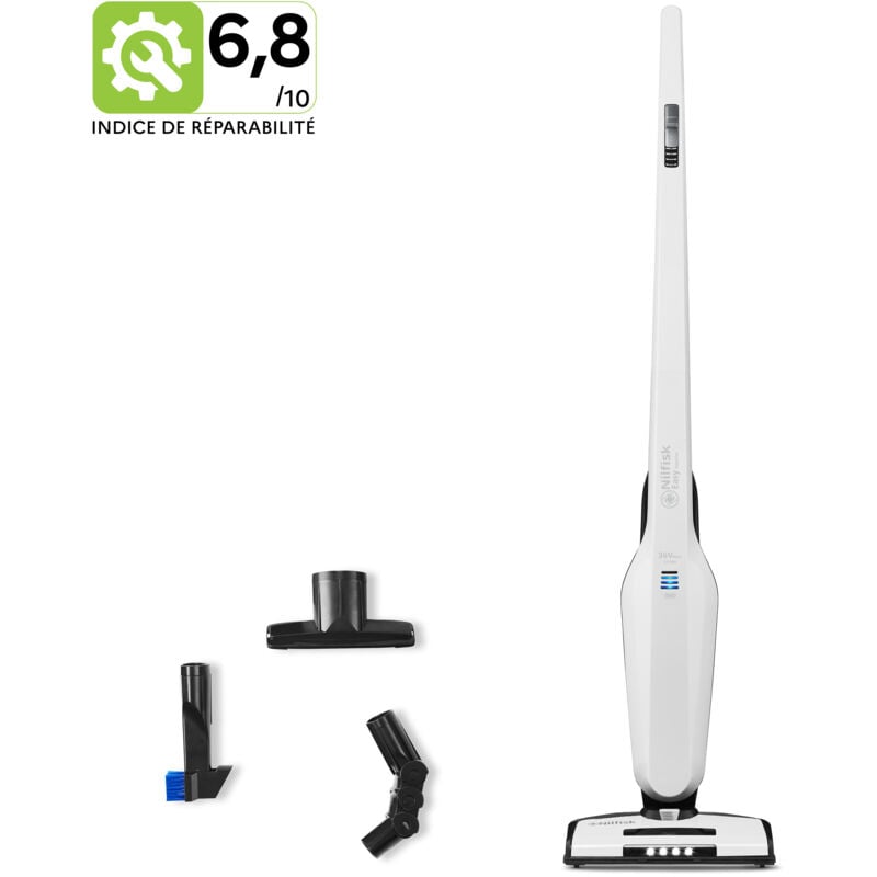 Nilfisk - Easy 2 en 1 - Aspirateur Balai Vertical et Aspirateur à Main, Sans Fil et Sans Sac, Avec 3 Accessoires - Blanc (36V)