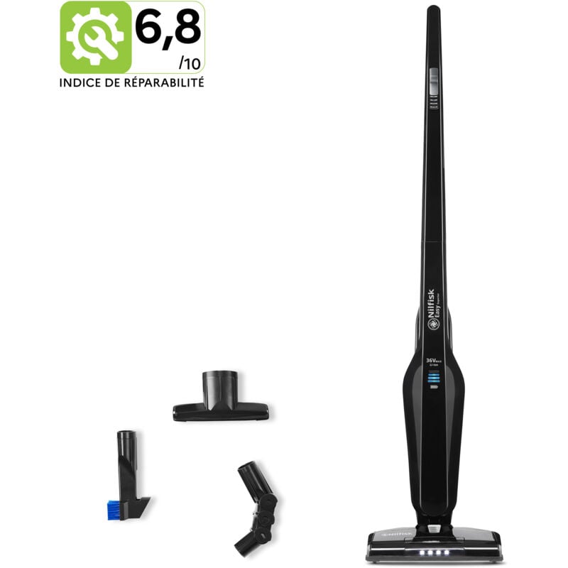 Nilfisk - Easy 2 en 1 - Aspirateur Balai Vertical et Aspirateur à Main, Sans Fil et Sans Sac, Avec 3 Accessoires - Noir (36V)