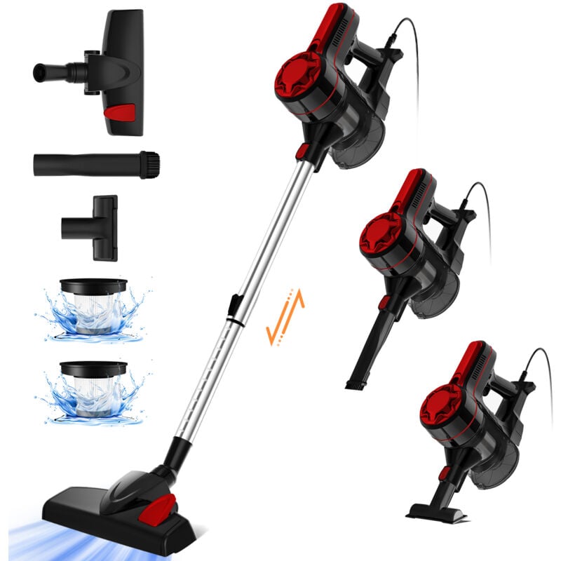 Authmic - Aspirateur balai 600w puissant sans sac, aspirateur balai filaire 3 en 1 avec câble de 5m, aspirateur anti acariens avec hepa H13