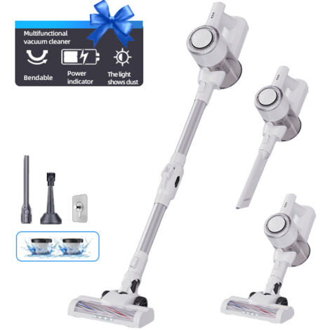 Aspirateur Balai sans Fil, 120W/12Kpa/30Mins, Aspirateur sans Fil avec Écran LED, Aspirateur pour Tapis,Sols Durs,Poils d'animaux,Aspirateur Balai Léger-Blanc