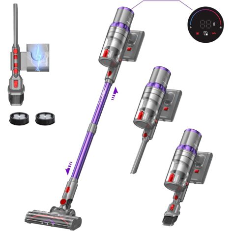 Aspirateur balai sans fil 480W – Aspiration 40 000 Pa – Autonomie jusqu’à 60 min – Filtration HEPA lavable – Tube télescopique