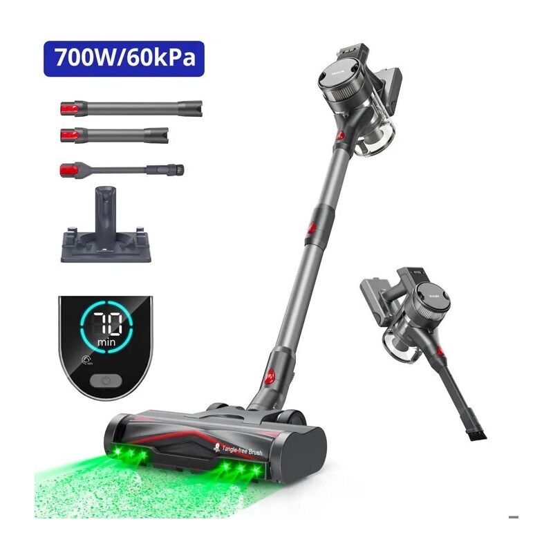 700W/60kPa Aspirateur Balai sans Fil 84000mAh, 70min Multi-Cône 8 Level de Filtration 10 en 1 oled Ecran Brosse led Verte