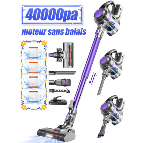Aspirateur balai sans fil,45000 pa,520w,multifonctions 5 en 1 aspirateur balai,20-55min autonomie-violet