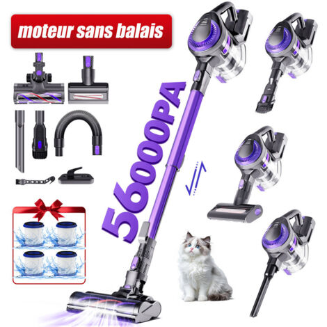 Aspirateur balai,56000pa/650w Moteur brushless haute performance/90000RPM,Tuyau flexible ultra-pratique,aspirateur sans fil 5-en-1,autonomie 60min,aspirateur balai sans fil,Kit spécial animaux : bross