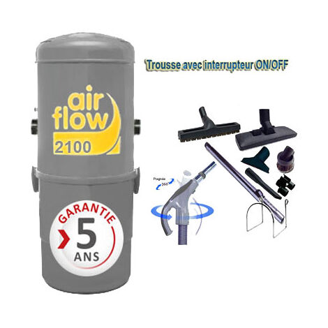 Aspirateur central AIRFLOW 2100 garantie 5 ans (jusqu’à 400 m²) + trousse inter 9 ML + 8 accessoires + 1 kit de nettoyage micro offert