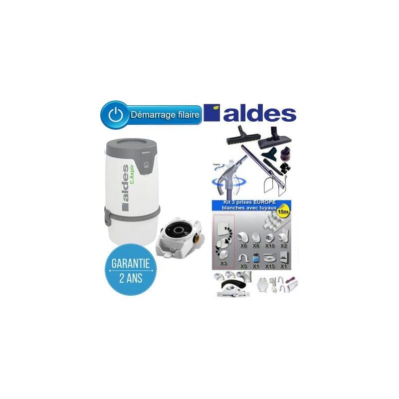 Aldes - Aspirateur central Pack c.axpir initia Garantie 2 ans (jusqu'à 200 m²) + Set inter 9 m + 8 accessoires + kit 3 prises + kit prise balai + kit