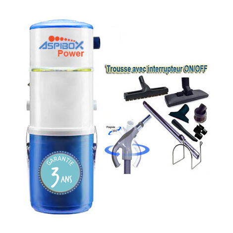 Aspirateur central hybride ASPIBOX Power GARANTIE 3 ANS (jusqu’à 500 m²) + trousse inter 9m + 8 accessoires + kit de nettoyage micro + Kit flexible garage 8m et 5 accessoires OFFERT