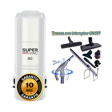 Aspirateur central hybride HAYDEN SuperVac 80 GARANTIE 10 ANS (jusqu’à 500 m²) + trousse inter 9 ML + 8 accessoires + 1 kit de nettoyage micro offert