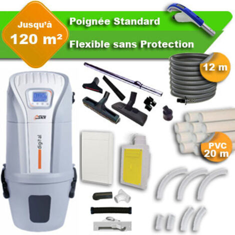 Aspirateur central SACH VAC Digital 1.8 kW garantie 4 ans + flexible rétractable 12 m standard + 7 accessoires + kit 1 prise RETRAFLEX + kit prise balai (rayon d'action 120 m2)