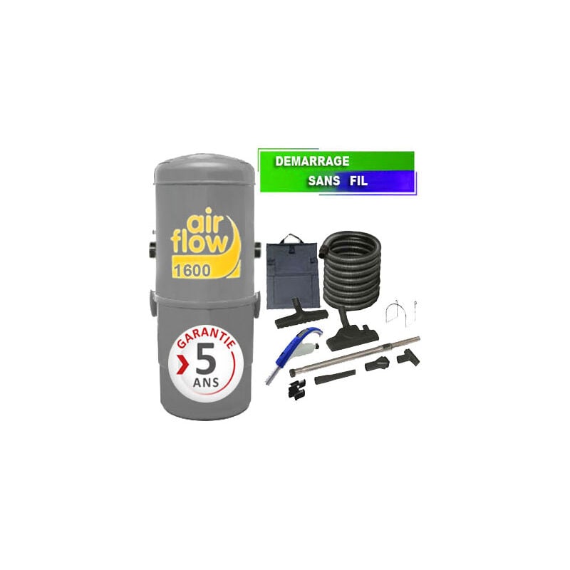 Aspirateur central type ALDES, Airflow 1600 (surface jusqu’à 300 m²) + set accessoires - Garantie 5 ans