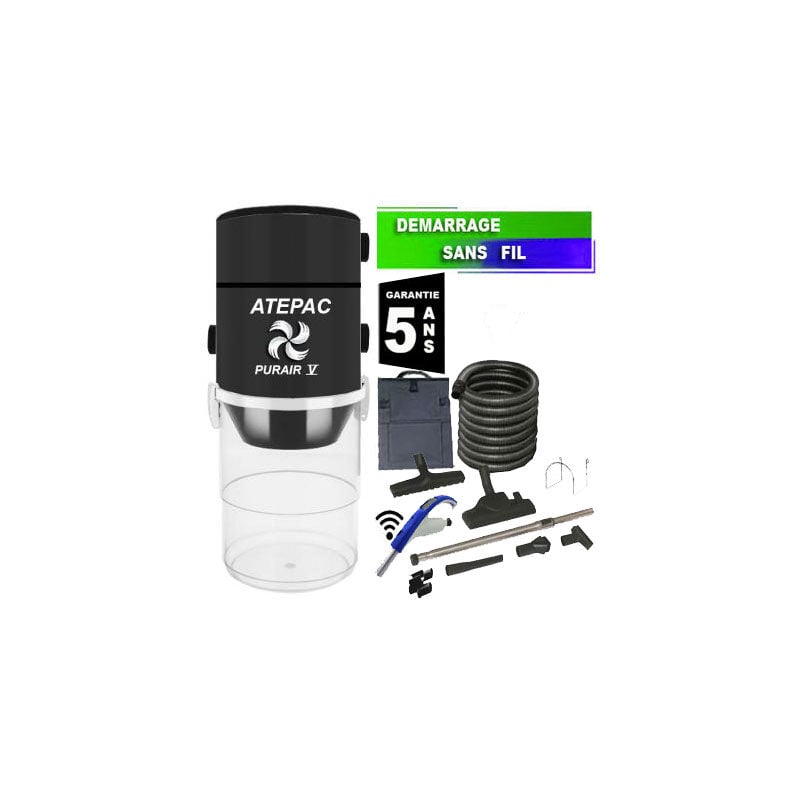 Aspirateur central type aldes Atepac purair v garantie 5 ans (jusqu'à 500 m²) + set accessoires - Garantie 5 ans