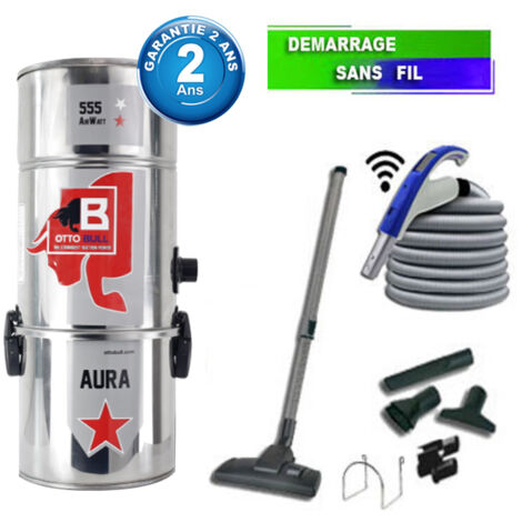 Aspirateur central type ALDES, OTTO BULL AURA 150 INOX (jusqu’à 150 m²) + set accessoires - Garantie 2 ans