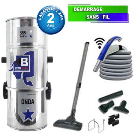 Aspirateur central type ALDES, OTTO BULL ONDA 150 INOX (jusqu’à 150 m²) + set accessoires - Garantie 2 ans