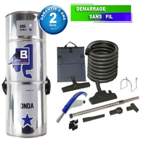 Aspirateur central type ALDES, OTTO BULL ONDA 400 INOX (jusqu’à 400 m²) + set accessoires - Garantie 2 ans