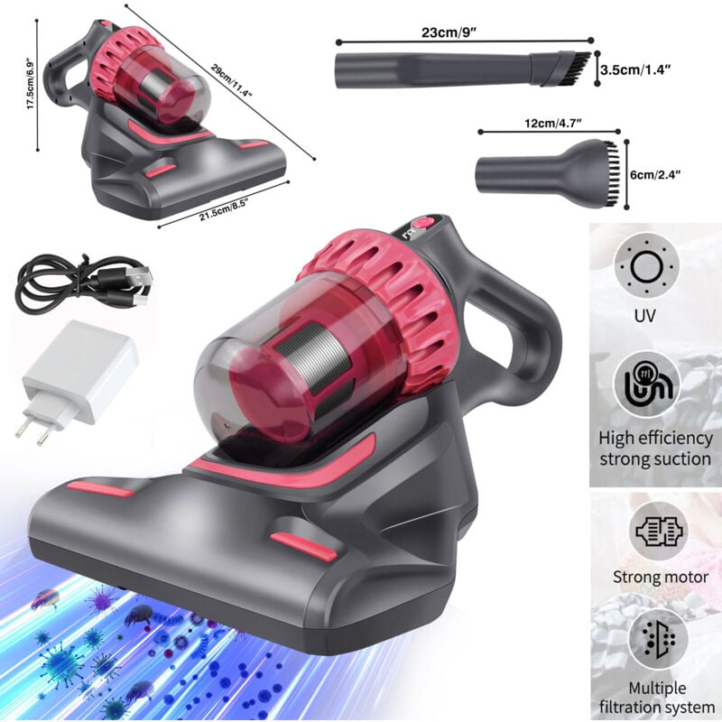 Aspirateur d'acariens 3 en1 lumière uv stérilisante pour matelas & aspirateur à main