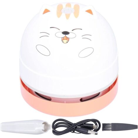 Aspirateur de Bureau de Conception Animale Mignon, Mini Balayeuse de Poussière de Table de Charge USB avec Clavier de Conception Rotatif à 360 ° sans Fil pour Bureau à Domicile(Chat)