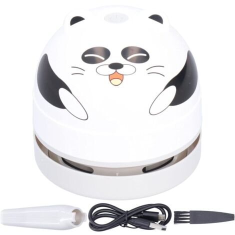 Aspirateur de Bureau de Conception Animale Mignon, Mini Balayeuse de Poussière de Table de Charge USB avec Clavier de Conception Rotatif à 360 ° sans Fil pour Bureau à Domicile(Panda)
